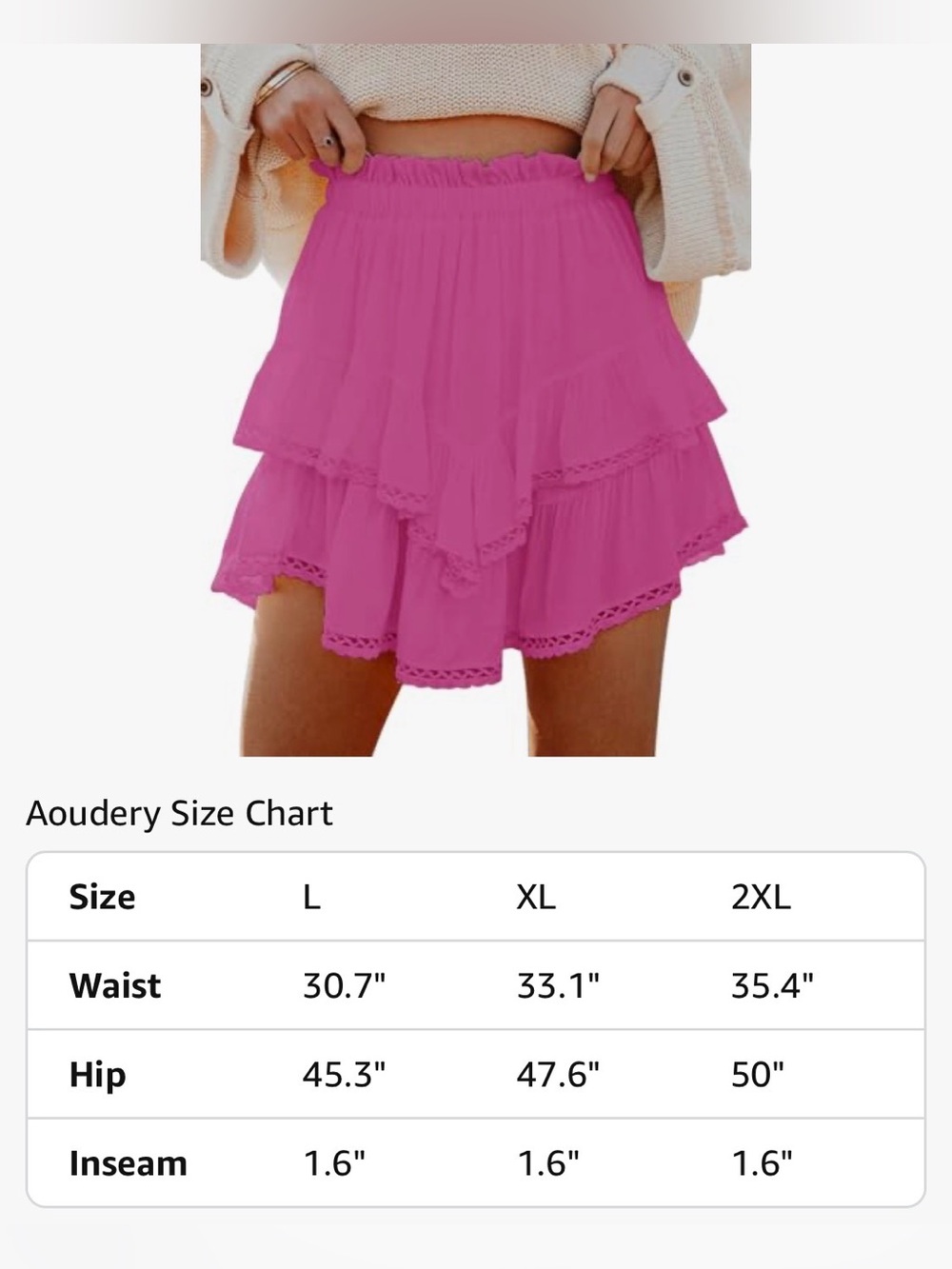 Flowy Shorts for Women Casual Ruffle Tiered Skorts High Waist hot pink XXL - Picture 3 of 4